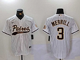 Men's San Diego Padres #3 Jackson Merrill White 2023 Cool Base Stitched Jersey,baseball caps,new era cap wholesale,wholesale hats