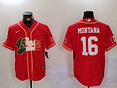 Men's San Francisco 49ers #16 Joe Montana Red With Patch Cool Base Stitched Baseball Jersey,baseball caps,new era cap wholesale,wholesale hats