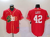 Men's San Francisco 49ers #42 Ronnie Lott Red With Patch Cool Base Stitched Baseball Jerseys,baseball caps,new era cap wholesale,wholesale hats