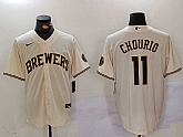 Milwaukee Brewers #11 Jackson Chourio Cream Stitched Cool Base Nike Jersey,baseball caps,new era cap wholesale,wholesale hats