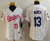 Women's Los Angeles Dodgers #13 Max Muncy Number White Pink With Patch Limited Stitched Jersey,baseball caps,new era cap wholesale,wholesale hats