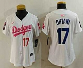 Women's Los Angeles Dodgers #17 Shohei Ohtani Number White Pink With Patch Limited Stitched Jersey,baseball caps,new era cap wholesale,wholesale hats