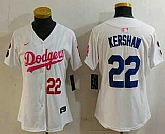 Women's Los Angeles Dodgers #22 Clayton Kershaw Number White Pink With Patch Limited Stitched Jersey,baseball caps,new era cap wholesale,wholesale hats