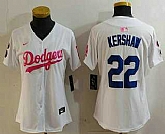 Women's Los Angeles Dodgers #22 Clayton Kershaw White Pink With Patch Limited Stitched Jersey,baseball caps,new era cap wholesale,wholesale hats