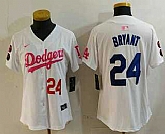 Women's Los Angeles Dodgers #24 Kobe Bryant Number White Pink With Patch Limited Stitched Jersey,baseball caps,new era cap wholesale,wholesale hats