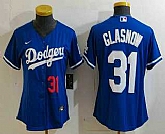 Women's Los Angeles Dodgers #31 Tyler Glasnow Number Blue Stitched Cool Base Nike Jersey,baseball caps,new era cap wholesale,wholesale hats