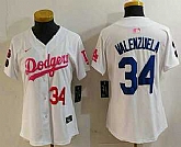 Women's Los Angeles Dodgers #34 Toro Valenzuela Number White Pink With Patch Limited Stitched Jersey,baseball caps,new era cap wholesale,wholesale hats