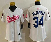 Women's Los Angeles Dodgers #34 Toro Valenzuela White Pink With Patch Limited Stitched Jersey,baseball caps,new era cap wholesale,wholesale hats