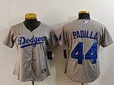 Women's Los Angeles Dodgers #44 Vicente Padilla Grey Cool Base Stitched Jersey,baseball caps,new era cap wholesale,wholesale hats