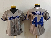 Women's Los Angeles Dodgers #44 Vicente Padilla Grey With los Cool Base Stitched Jersey,baseball caps,new era cap wholesale,wholesale hats