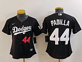 Women's Los Angeles Dodgers #44 Vicente Padilla Number Black Cool Base Stitched Jersey,baseball caps,new era cap wholesale,wholesale hats