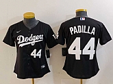 Women's Los Angeles Dodgers #44 Vicente Padilla Number Black Cool Base Stitched Jerseys,baseball caps,new era cap wholesale,wholesale hats