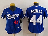 Women's Los Angeles Dodgers #44 Vicente Padilla Number Blue Cool Base Stitched Jersey,baseball caps,new era cap wholesale,wholesale hats