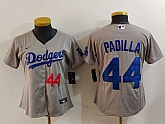 Women's Los Angeles Dodgers #44 Vicente Padilla Number Grey Cool Base Stitched Jersey,baseball caps,new era cap wholesale,wholesale hats