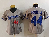 Women's Los Angeles Dodgers #44 Vicente Padilla Number Grey With los Cool Base Stitched Jersey,baseball caps,new era cap wholesale,wholesale hats