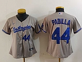 Women's Los Angeles Dodgers #44 Vicente Padilla Number Grey With los Cool Base Stitched Jerseys,baseball caps,new era cap wholesale,wholesale hats