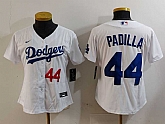 Women's Los Angeles Dodgers #44 Vicente Padilla Number White Cool Base Stitched Jersey,baseball caps,new era cap wholesale,wholesale hats