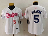 Women's Los Angeles Dodgers #5 Freddie Freeman White Pink With Patch Limited Stitched Jerseys,baseball caps,new era cap wholesale,wholesale hats