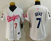 Women's Los Angeles Dodgers #7 Julio Urias Number White Pink With Patch Limited Stitched Jersey,baseball caps,new era cap wholesale,wholesale hats