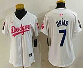 Women's Los Angeles Dodgers #7 Julio Urias White Pink With Patch Limited Stitched Jersey,baseball caps,new era cap wholesale,wholesale hats