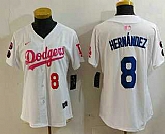 Women's Los Angeles Dodgers #8 Kike Hernandez Number White Pink With Patch Limited Stitched Jersey,baseball caps,new era cap wholesale,wholesale hats