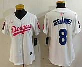 Women's Los Angeles Dodgers #8 Kike Hernandez White Pink With Patch Limited Stitched Jersey,baseball caps,new era cap wholesale,wholesale hats