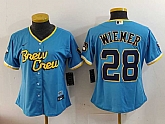 Women's Milwaukee Brewers #28 Joey Wiemer Blue 2022 City Connect Cool Base Stitched Jersey,baseball caps,new era cap wholesale,wholesale hats