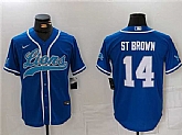 Men's Detroit Lions #14 Amon-Ra St. Brown Blue Cool Base Stitched Baseball Jersey,baseball caps,new era cap wholesale,wholesale hats