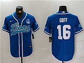 Men's Detroit Lions #16 Jared Goff Blue With 90th Anniversary Patch Cool Base Stitched Baseball Jersey,baseball caps,new era cap wholesale,wholesale hats