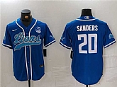 Men's Detroit Lions #20 Barry Sanders Blue With 90th Anniversary Patch Cool Base Stitched Baseball Jersey,baseball caps,new era cap wholesale,wholesale hats