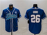 Men's Detroit Lions #26 Jahmyr Gibbs Blue With 90th Anniversary Patch Cool Base Stitched Baseball Jersey,baseball caps,new era cap wholesale,wholesale hats