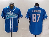 Men's Detroit Lions #87 Sam LaPorta Blue Cool Base Stitched Baseball Jersey,baseball caps,new era cap wholesale,wholesale hats