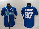 Men's Detroit Lions #97 Aidan Hutchinson Blue With 90th Anniversary Patch Cool Base Stitched Baseball Jersey,baseball caps,new era cap wholesale,wholesale hats