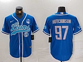 Men's Detroit Lions #97 Aidan Hutchinson Blue With 90th Patch Cool Base Stitched Baseball Jersey,baseball caps,new era cap wholesale,wholesale hats