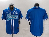 Men's Detroit Lions Blank Blue With 90th Patch Cool Base Stitched Baseball Jersey,baseball caps,new era cap wholesale,wholesale hats