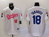 Men's Los Angeles Dodgers #18 Yoshinobu Yamamoto White Pink Vin & Kobe Patch Stitched Baseball Jerseys,baseball caps,new era cap wholesale,wholesale hats