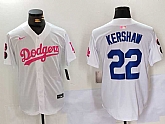 Men's Los Angeles Dodgers #22 Clayton Kershaw White Pink Vin & Kobe Patch Stitched Baseball Jersey,baseball caps,new era cap wholesale,wholesale hats