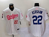 Men's Los Angeles Dodgers #22 Clayton Kershaw White Pink Vin & Kobe Patch Stitched Baseball Jerseys,baseball caps,new era cap wholesale,wholesale hats