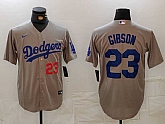 Men's Los Angeles Dodgers #23 Kirk Gibson Number Grey Cool Base Stitched Jersey,baseball caps,new era cap wholesale,wholesale hats