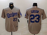 Men's Los Angeles Dodgers #23 Kirk Gibson Number Grey Cool Base Stitched Jerseys,baseball caps,new era cap wholesale,wholesale hats