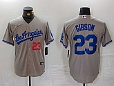 Men's Los Angeles Dodgers #23 Kirk Gibson Number Grey With los Cool Base Stitched Jersey,baseball caps,new era cap wholesale,wholesale hats