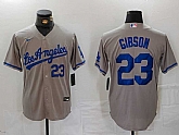 Men's Los Angeles Dodgers #23 Kirk Gibson Number Grey With los Cool Base Stitched Jerseys,baseball caps,new era cap wholesale,wholesale hats