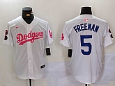 Men's Los Angeles Dodgers #5 Freddie Freeman White Pink Vin & Kobe Patch Stitched Baseball Jersey,baseball caps,new era cap wholesale,wholesale hats