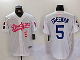 Men's Los Angeles Dodgers #5 Freddie Freeman White Pink Vin & Kobe Patch Stitched Baseball Jerseys,baseball caps,new era cap wholesale,wholesale hats