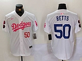 Men's Los Angeles Dodgers #50 Mookie Betts White Pink Vin & Kobe Patch Stitched Baseball Jersey,baseball caps,new era cap wholesale,wholesale hats