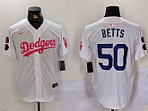 Men's Los Angeles Dodgers #50 Mookie Betts White Pink Vin & Kobe Patch Stitched Baseball Jersey1,baseball caps,new era cap wholesale,wholesale hats