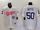 Men's Los Angeles Dodgers #50 Mookie Betts White Pink Vin & Kobe Patch Stitched Baseball Jerseys,baseball caps,new era cap wholesale,wholesale hats