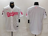 Men's Los Angeles Dodgers Team Big Logo White Pink Vin & Kobe Patch Stitched Baseball Jersey,baseball caps,new era cap wholesale,wholesale hats