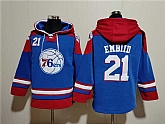 Men's Philadelphia 76ers #21 Joel Embiid Royal Red Lace-Up Pullover Hoodie,baseball caps,new era cap wholesale,wholesale hats