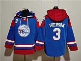 Men's Philadelphia 76ers #3 Allen Iverson Royal Red Lace-Up Pullover Hoodie,baseball caps,new era cap wholesale,wholesale hats